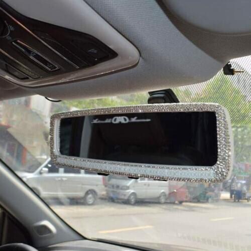 Car Interior Rearview Mirror Decor Charm Crystal Bling Diamond Rear View Mirror Cover Women Car Accessories Interior Decoration