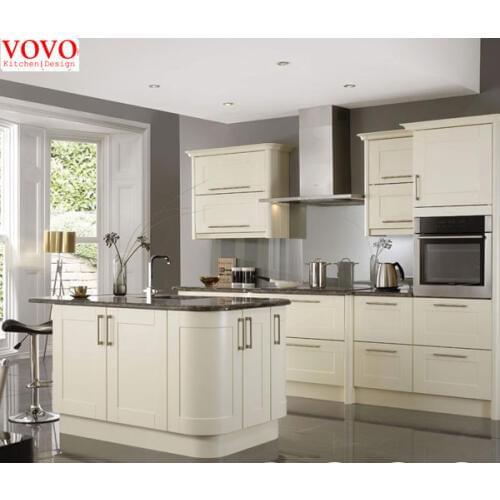 White curved kitchen cabinet