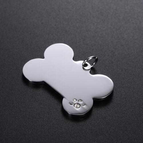 DHL Free Shipping Bone Shape Stainless Steel Pet Tags Diamond Dog Cat ID Tags Personalized Stainless Steel Dog Name Tags