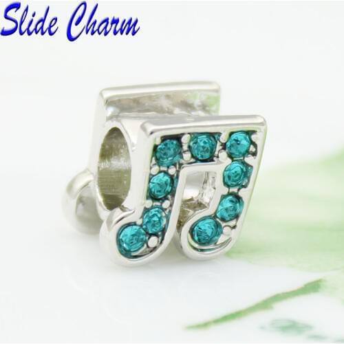 Slide charm Free shipping CZ beads fit Pandora bracelets music notation charm bracelets and jewelry accessories