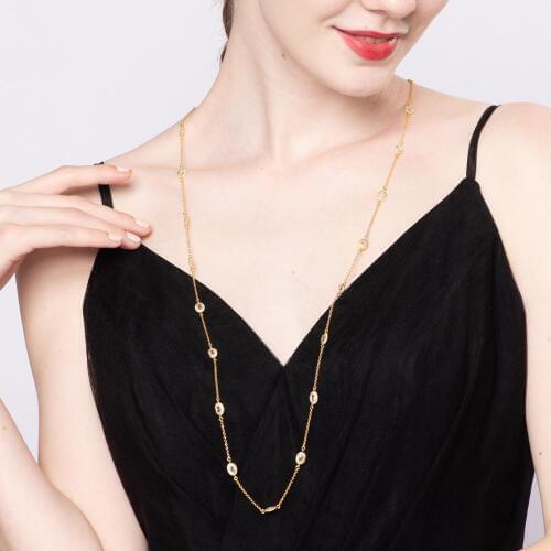 925 Sterling Silver 3A Grade Faced Oval CZ Cubic Zirconia Wedding Long Chain Station Necklaces for Women 6pcs Lots Wholesale