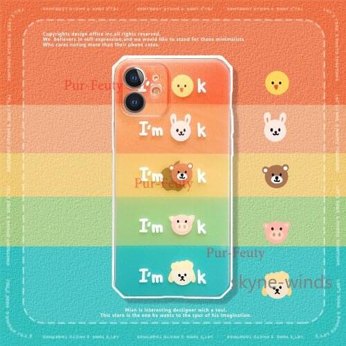 For APPLE iPhone 11 12 X XR XS Pro Max cartoon animals rainbow case transparent anti-fall cover for iPhone 7 8 Plus coque fundas