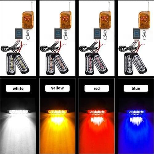 DC12-24V Strobe Lights with Remote Control 4LED Car Side Marker Lights For Pickups Trucks 16 Modes Warning Emergency Light Lamp