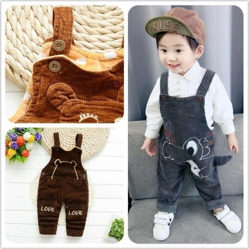 2021 Winter Thicken Cartoon Corduroy Kid Baby Girls Clothes Trousers Jumpsuit Playsuit Toddler Infant Pants Denim Jeans Overalls