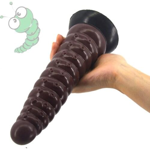 9.84 in Huge Spiral Dildo Silicone Ass Stuffed Caterpillar Shaped Black Brown Penis Big Suction Sex Toy Long Dildo Sex Shop