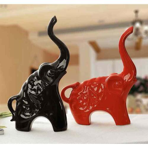 Home Decorative Ceramic Lovers Elephant Sculpture Figure Statue