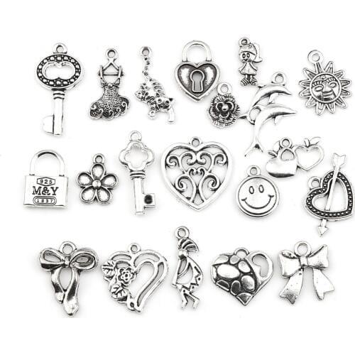 DoreenBeads Fashion Zinc Based Alloy Pendant Mixed Silver Color Jewelry DIY Charms 22x21mm - 15x7mm, 1 Set ( 20 PCs/Set)