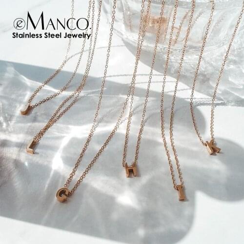 EManco Initial Charm Gold-Color Necklace Stainless Steel 26 English Initials Alphabet pendant Name chain Initial Necklacefor Wo