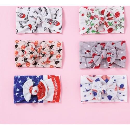 European 2021 New Christmas Hairband 3D Print Baby Infant Bow-knot Headband Xmas Gift Hair Band Turban 0-8T Kid Hair Accessories