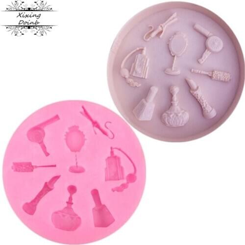 Cake Tool woman Hair Beauty makeup tools comb curling iron mirror scissor Salon silicone fondant mold