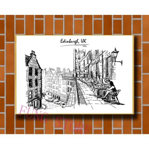 K109 Retro European Buildings Manuscript Picture Custom Silk Poster Home Deco Wall Art Christmas Gift