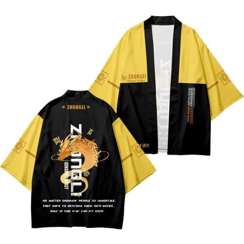 Game Genshin Impact Kimono Cardigan Men Women Zhongli Yukata Loose Blouse Haori Obi Asian Anime Clothes Harajuku Japanese Kimono