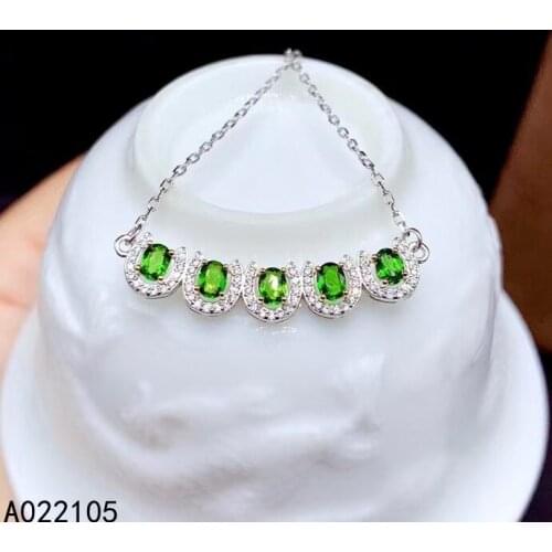 KJJEAXCMY fine jewelry 925 sterling silver inlaid Natural Diopside Womens classic popular gem pendant necklace chain support de