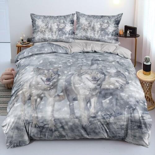 Duvet Cover Sets Wolves Double,Twin,Single Digital Printing Comforter Covers 3pcs Bed Linen Bedding Set Grey 265x230cm easy-care