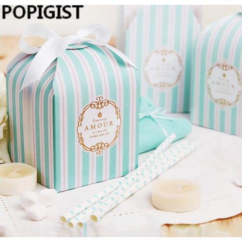 3 color Lovely Stripe Candy Box Wedding Favors package box Baby Shower Birthday Party Event Gift Pastry gift Boxes 30pcs