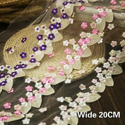 20CM Wide Tulle Lace Golden Leaf Embroidery Transparent Mesh Lace Fabric Applique Dress Guipure Sewing Supplies