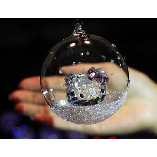 Crystal Cute KT Cat Ball Figurines Auto Fashion Pendant Wedding Valentines Day Gift Garden Home Decor Chrismas Day Decoration