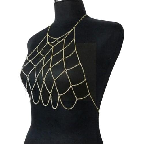 Fashion Geometric mesh body chain Sexy woman Beach Bikini Chest Belly Chain Body Chest Body Jewellery Chains Show