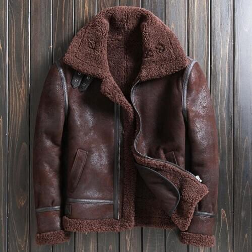 2020 New Shearling Coat Mens B3 Bomber Jacket Detachable Hooded Leather Jacket Thick Fur Jacket Short Mens Winter Coats