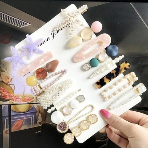 New Korea Fashion 4/5/6pcs/set Hair Clip For Women Trendy Girl Pearl Starfish Hair Berrettes Geometric Hair Accessories Hairgrip