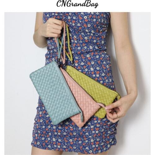 New Fashion Women PU Leather Clutch Bag Soft Weave PU Leather Phone Wallet Pouch Fit for 12 Pro Max Hand Hold all Purse Wallet