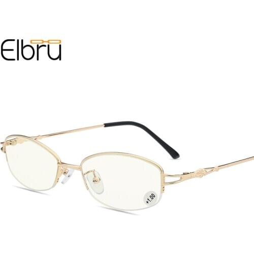 Elbru Half-frame Reading Glasses Lady Ultralight Soft Frame Antifatigue Anti-blue Ray Presbyopic Glasses Small Frame +1.0 to+4.0