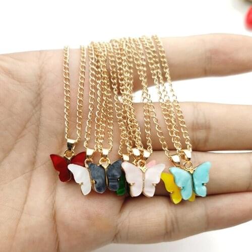 Korean Cute Butterfly Necklace Pretty For Women Gold Color Long Chain Pendant Necklace Statement Fashion Charm Jewelry Gifts