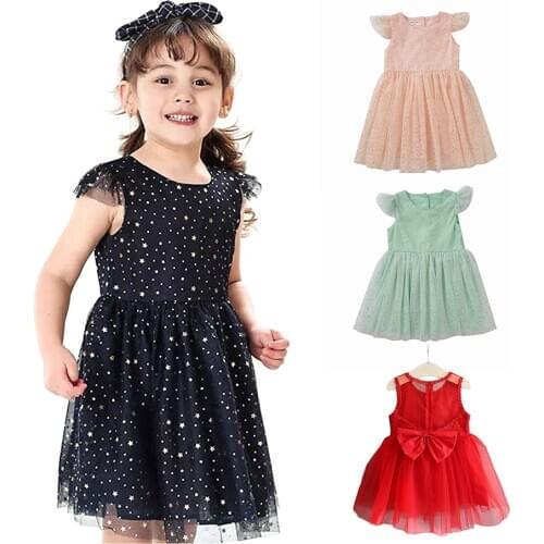 Little Girls Sequins Dress Kids Summer Party Clothing Birthday Princess Dress for Girl Children Elegant Ball Gown Black Red Pink