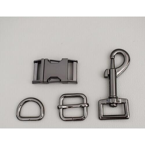 10 Setmetal Buckle Adjust（Metal Buckle+Adjust Buckle+D Ring+Metal Dog Clasp/Set) For 20mm Webbing Metal Slider DIY Pet Collar