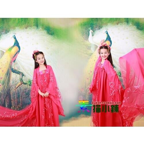 Rose Red Princess Childrens Day TV Play Legend of Empress WuMeiNiang Same Design Tang High Waist Costume