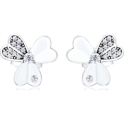 100% 925 Sterling Silver Dazzling Clover Stud Earring Jewelry Free Shipping