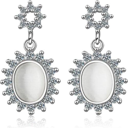 Zircon Opal Round Flower Stud Earrings For Women Trend Creative Party Gifts Jewelry SAE419