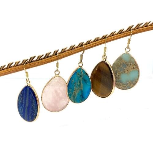 Natural Stone Earrings Drop Shape Jewelry Ear Studs Multicolor Edging DIY Production Pendant Accessories Earring Jewelry Charm