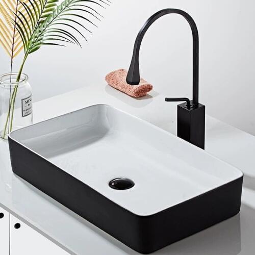 Basin Faucets Brass Black New-arrival Tall Bathroom 360 Rotation Spout Square Mixer Faucet For Kitchen Or Basin Sink Mixer Taps