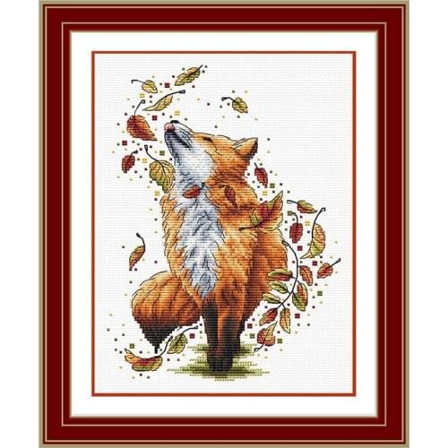 Fishxx Cross Stitch Precision Printing D860 Autumn Leaves Little Fox Hand Embroidery