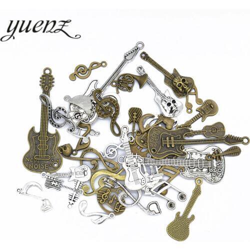 YuenZ Mixed 21 pcs Antique silver color Note guitar Charms Zinc Alloy necklace,earring bracelet jewelry DIY handmade U040