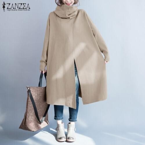 2021 ZANZEA Womens Jackets Turtleneck Coats Solid Side Pockets Casual Pullovers Long Sleeve Overcoats Autumn Femme Outwear 7