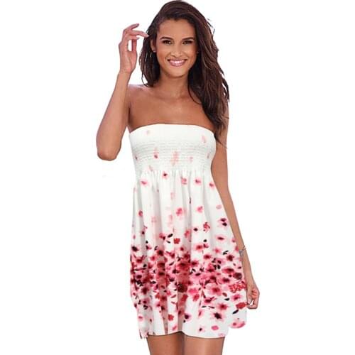 Vintage Print Sexy Off Shoulder Strapless Dress 2021 Summer Women Casual Loose High Waist Dress Vestidos Boho Beach Dress Festa