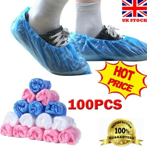100pcs Plastic Disposable Shoe Boot Covers Carpet Floor Cleaning Protection Plastic Disposable Overshoes Protector Clear Elastic