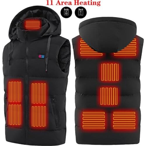 11PCS Usb Sport Hiking Winter Heating Vest Men Women Warm Heated Smart Jacket Graphene Heat Thermal Clothing Hoodied Plus Size