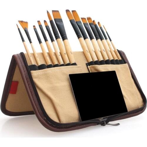 14pcs Paint Brushes Acrylic Watercolor Brush With Pencil Case Storage Bag for School Artists Painting Drawing