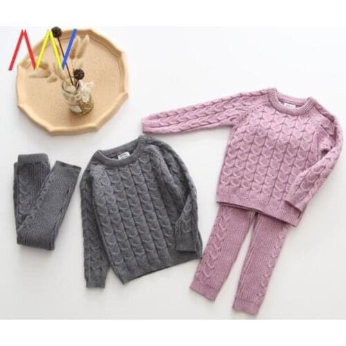 2021 new cotton boys girls 2 pcs set autumn cotton knitted sweater+long pants cool soft babys suit