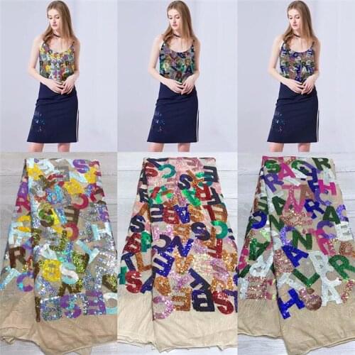 2019 High Quality African Lace Fabric Organza French Net Embroidery Letters Sequins Tulle Lace Fabric For Nigerian Party Dress