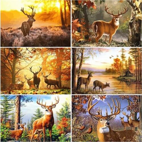 5D DIY Poured Glue DiamondPainting Kits Scalloped Edge Deer Decoration Soft Canvas Animal Handmade Gift Unique Handcraft Gift