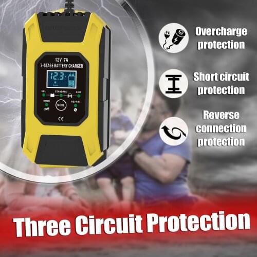 Car Battery Charger, 12V 7A Lead-acid Batteries Charger, LCD Display Smart Battery Maintainer 7-Stages Trickle Chargers