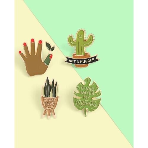 Potted Plants Enamel Pin Custom Mint Green Leaf Brooches Shirt Lapel Bag Badge Cartoon Jewelry Gift for Kids Friends Wholesale