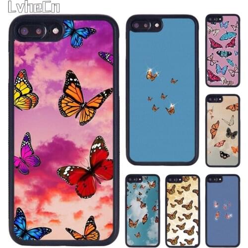 LvheCn Pink Blue Colorful Butterfly Print Phone Case For iPhone 5 SE 6s 7 8 Plus 11 12 Pro X XR XS Max Samsung galaxy S9 S10