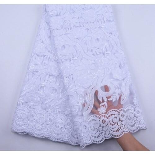Pure White Wedding Lace Fabric African Tulle Lace Fabric 2020 High Quality Lace Nigerian French Lace Sequin Dress Fabric S1881