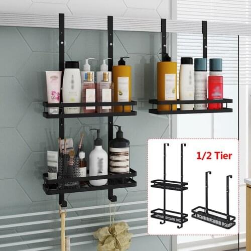 2 Layers Black Hanging Bath Shelves Bathroom Shelf Organizer Nail-free Shampoo Holder Storage Shelf Rack Bathroom Basket Holder