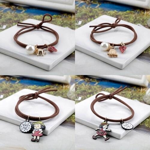 Cute Little Girl Letter Eat Me Strawberry Pearl Elastic Rope Charm Headbands Head Rope/Bands/Accessories For Kids Girls Gift